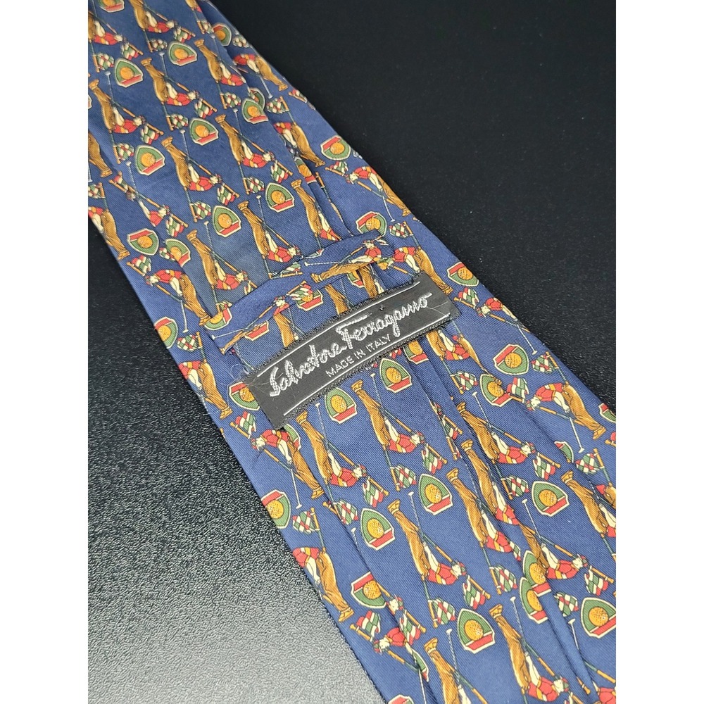 Salvatore Ferragamo Mens Silk Tie Blue Golf Golfer Pattern Made in Italy